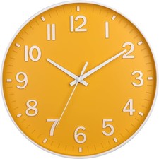 Wanduhr 30cm lautlos ohne Ticken Wohnzimmer Küche Büro Gelb Klassisch