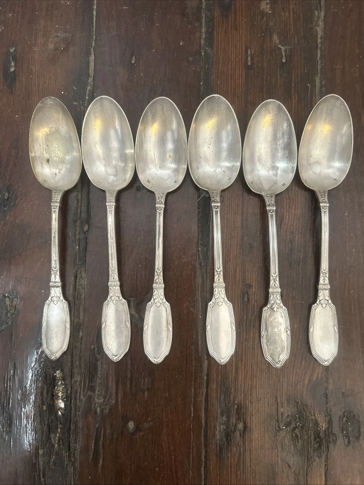 6 Antique Silverplate French Silverplate Serving Spoons Metal Blanc 84