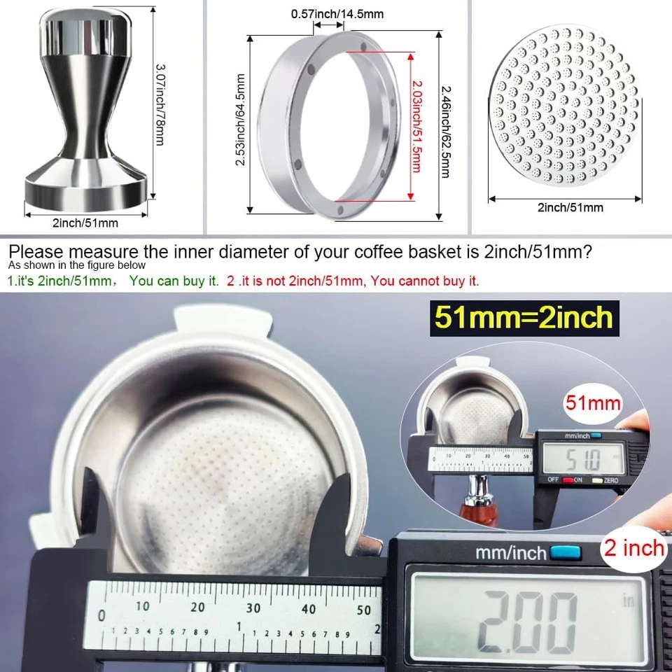 Kit de manipulación de espresso de 51 mm de 5 piezas WDT agitador disco pantalla embudo cepillo Foto 4 de 4