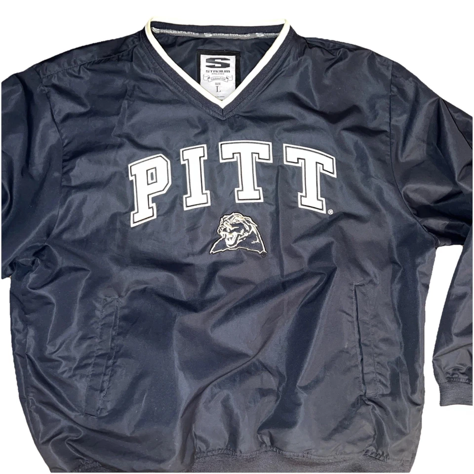 PULLOVER VTG Athletic Pittsburgh Panthers Pitt V-Neck Blue Large Football. - Image 2 of 4