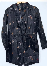 Joules Womens Size 2 Waterproof Right As Rain Coat Jacket Dog Print Navy