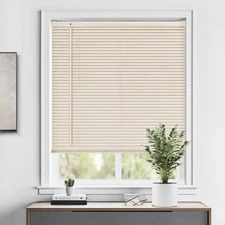1" 25x64 Cordless Vinyl Mini Blinds, Light Filtering Indoor Window Blinds, Beige