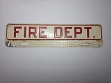 1960s Fire Dept License Plate Topper White Red Letters 12 3 Vintage 1960s Fire Dept License Plate Topper White Red Letters 12 3 Vintage