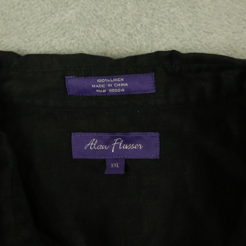 Alan Flusser Shirt Mens 2XL XXL Linen Casual Pocket Button Up Black Short Sleeve - Picture 2 of 5