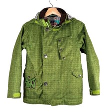 Burton Kids Ski Snowboard Jacket sz 7/8 Green Plaid Waterproof Hooded Insulated