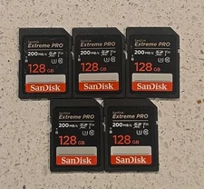 Lot Of 5 SanDisk 128GB Extreme PRO SD SDXC Card 200MB/s 10 UHS-1 4K Memory Used