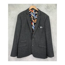 Paisley  Gray Blazer Mens 48R Charcoal Herringbone Wool Blend Butterfly Lined