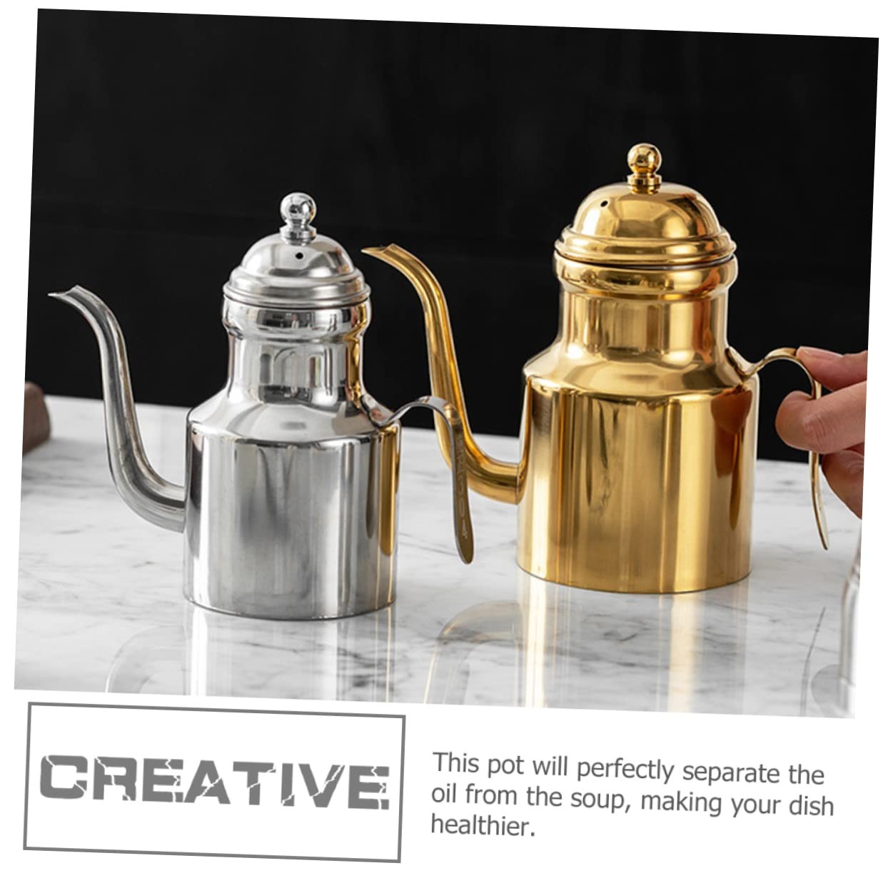 Stainless Steel Grease Container, Curved Handle, Oil Storage Pot, Kitchen, Bacon