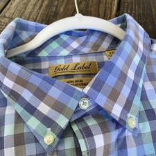 Roundtree Yorke Gold Label Shirt Mens Big XXL Blue Check Non Iron Short Sleeve
