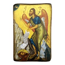 Saint John The Baptist Orthodox Wood Icon Handmade Greece A0