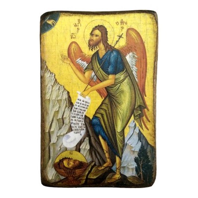 Saint John The Baptist Orthodox Wood Icon Handmade Greece 9x6cm 3.5x2.4in