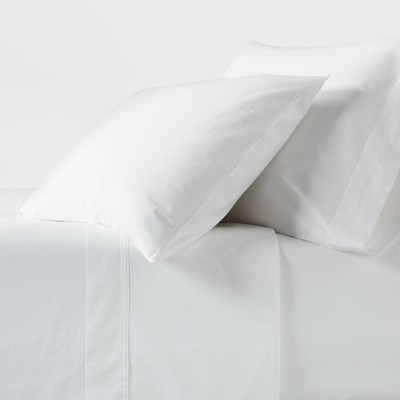 Queen 250 Thread Count Organic Percale Sheet Set True White - Threshold: