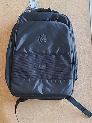Safta Real Madrid Black Backpack Laptop & Tablet Pocket USB New NWT
