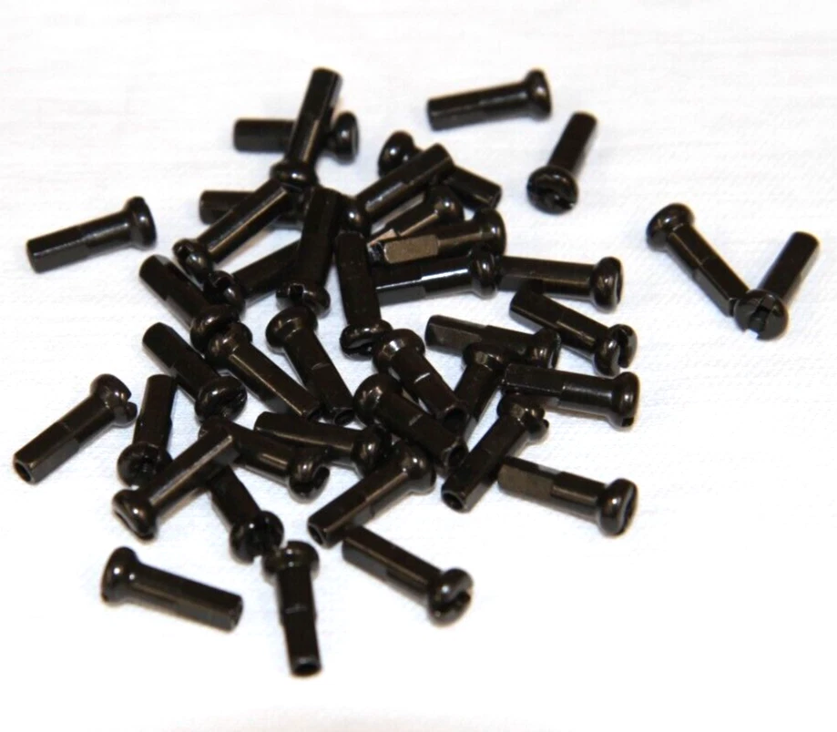 DT 37 Stück Speichen Nippel 2 mm x 14mm schwarz 14 G Messing Felgenbohrung 4 mm