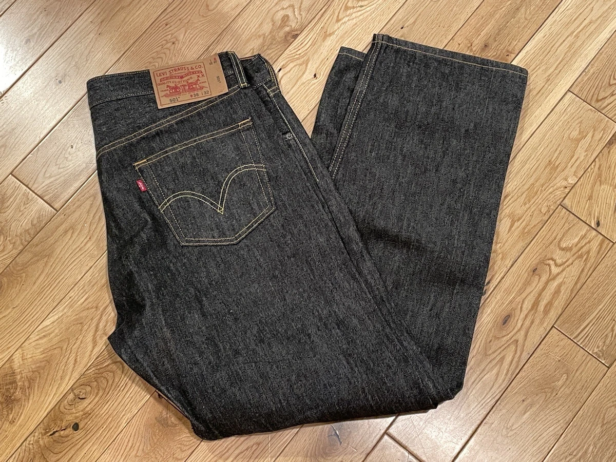 VINTAGE Levis 501 Jeans Mens 38x32 Straight Leg Button Fly Charcoal Dark  Wash