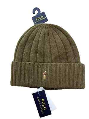 NWT MENS POLO RALPH LAUREN WOOL BLEND BEANIE / CAP~OLIVE GREEN~OS