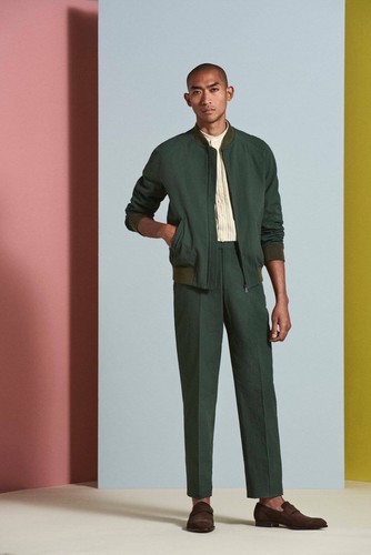 New RICHARD JAMES Forest Green Linen Bomber Jacket Size 38R/48R Medium Blouson - Picture 14 of 19
