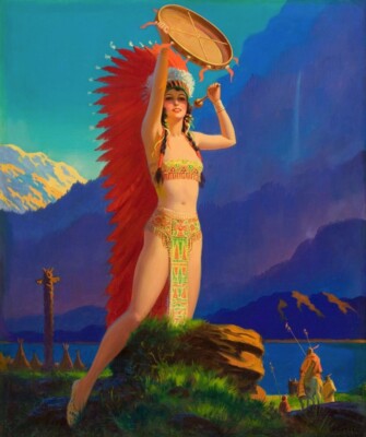 Indian Maiden Playing Drum Edward Mason Eggleston 1930 American Illustration