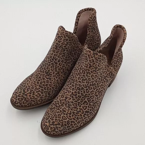 Lucky Brand Women s 5M Baley Leather Booties Leopard Print eBay