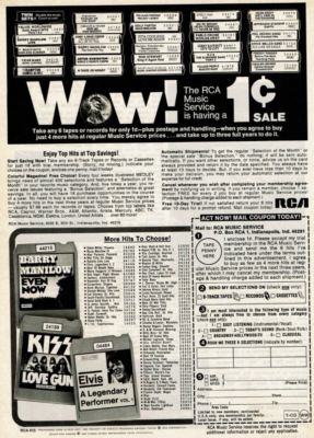 #ad #ad 1979 Vintage Print Ad The RCA Music Service is having 1 cent sale Wow Kiss Elvis $9.95