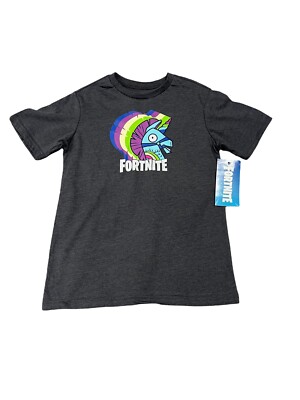Boy's FORTNITE Logo Bash UNILLAMA T-Shirt, Gray, Size L (10/12) Brand New