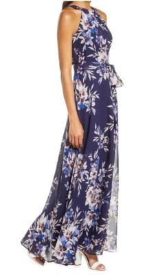 Eliza J Floral Halter Maxi Dress size 6 New Chiffon Flowy Gown