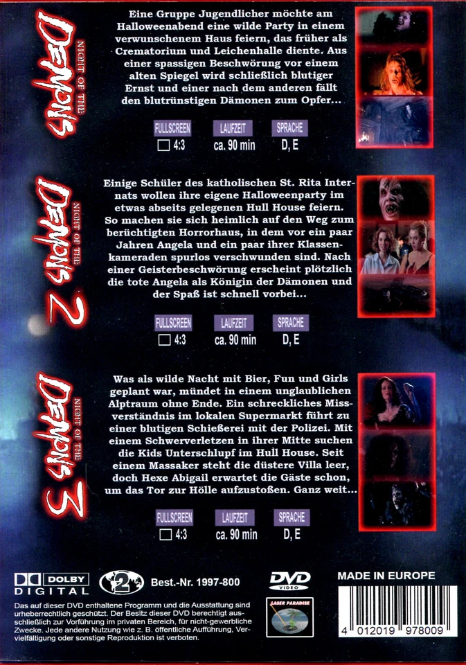 Night of the Demons 1-3 , Trilogy , 100% uncut , 3 DVDs , new and sealed - Image 2 of 2