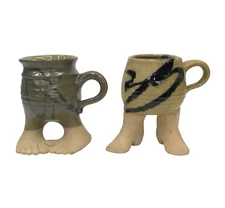 VTG Whimsical Feet Earthenware Ceramic Mugs Five Bridges Inc Unique Lot 2 READ