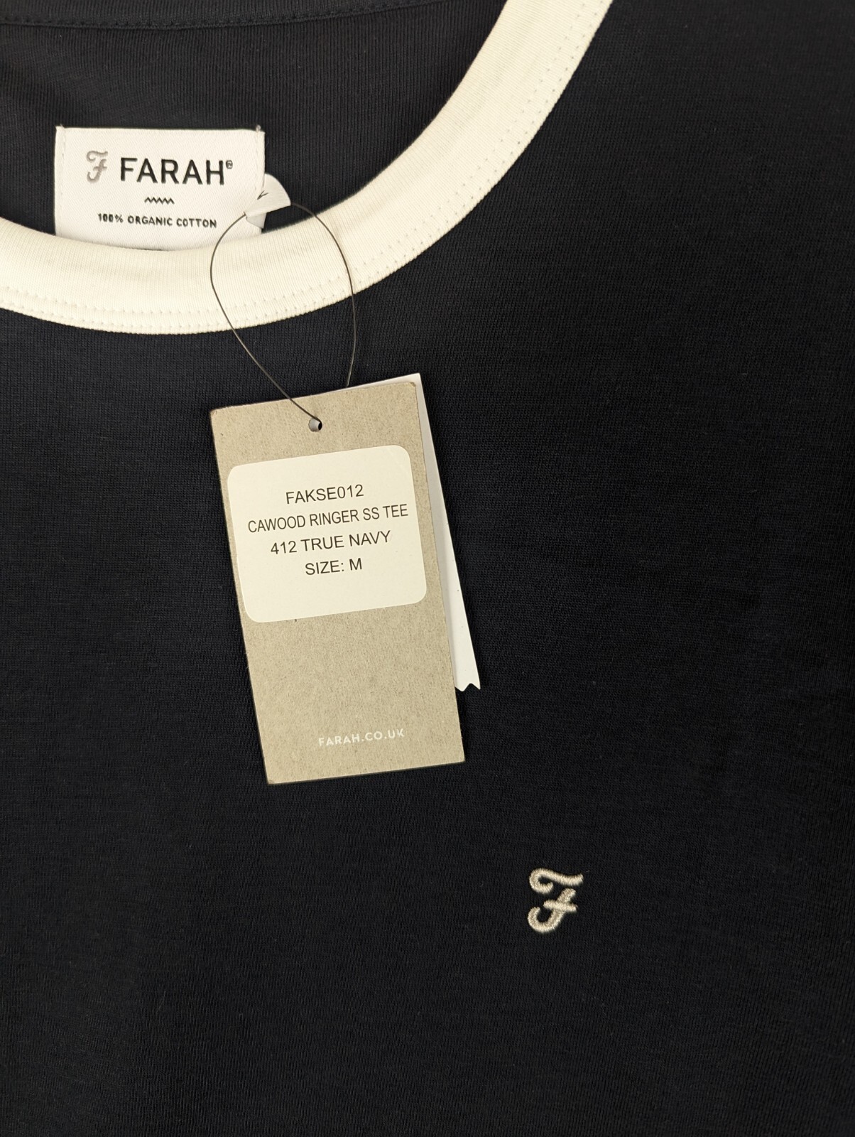Farah Cawood Regular Fit Organic Cotton Ringer T Shirt - Navy Medium M RRP £35 image 6