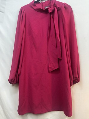 $160 Vince Camuto Pink Bow Neck Chiffon Sleeve Crepe Shift Dress 12 V289 |  eBay
