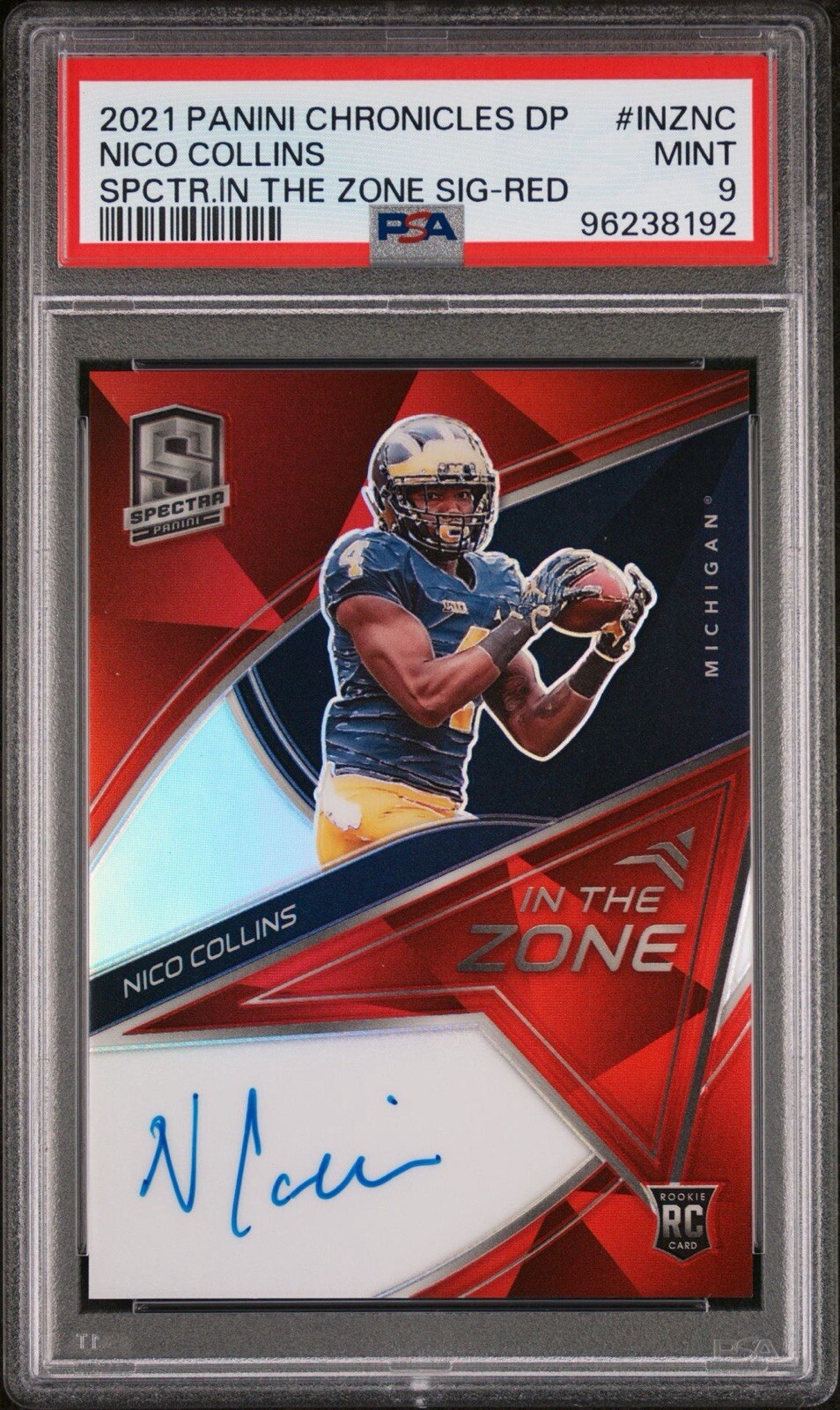 Nico Collins Panini Chronicles Draft Picks Spectra in the Zone Signatures #INZNC Red