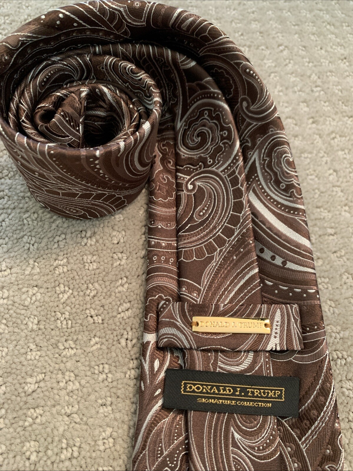 Donald Trump Signature Tie Brown Ancestral Design Fashionable