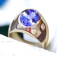 Tanzanite Oval Cut Gemstone With 925 Sterling Silver Ring For Men's #A592