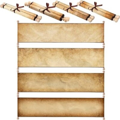 4 Pieces Blank Paper Scrolls on Wood Rods Vintage Quick Drop Old Scroll Paper...
