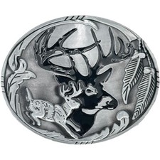 Men GREY BUCK HEAD Metal Belt Buckle Deer Hunter Hunting Theme Mule Deer