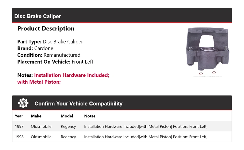 Штангенциркуль переднего левого дискового тормоза для Oldsmobile Regency 1997-1998 годов выпуска - Изображение 2 из 4