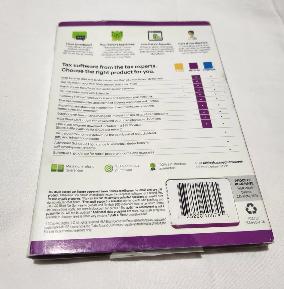 2016 H&R Block Deluxe Homeowners/Investors Federal and State Brand NEW Sealed! - Image 3 of 4