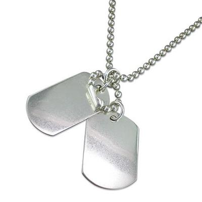 Sterling Silver Military Army Style Double Dog Tag Necklace