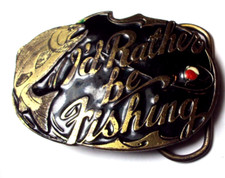 I'd Rather Be Fishing Vintage 1985 Great American Belt Buckle Co Salmon Trout