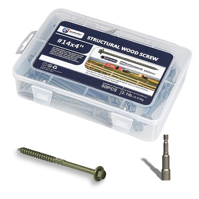 Structural Wood Screws 4 Inch,50-Pcs #14 X 4 Heavy Duty Timber Screws, Rust Resi