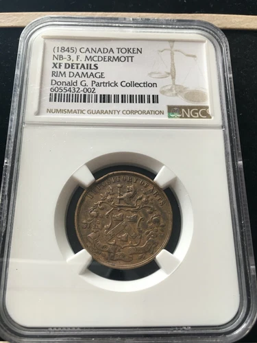 1845  Canada  NB-3  NGC Graded**XF Details, Rim Ding** New Brunswick Token