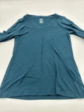 Members Mark Long Sleeve Shirt Women Small Green Solid V-Neck..#17310