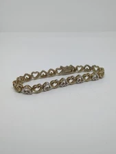 FAS Sterling Silver 925 Gold Tone Hearts Bracelet 6.75"