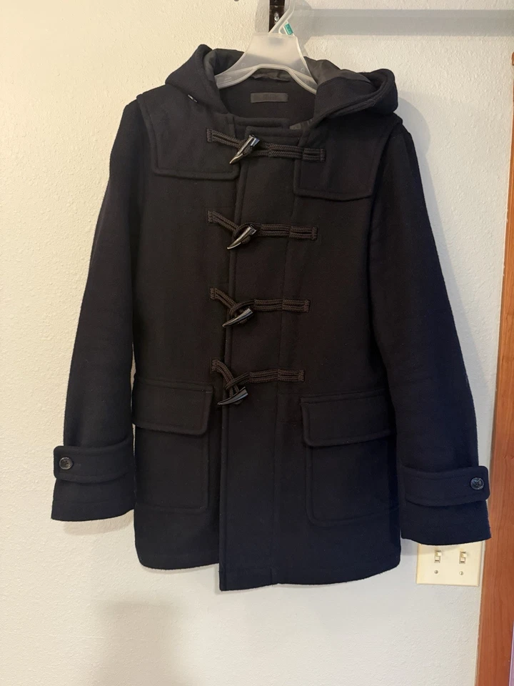 EUC Uniqlo Wool Toggle Duffle Black Hooded Jacket Coat Men XS Urban Streetwear - Image 2 of 4