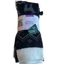 MUK LUKS Boot Socks Women Size OSFM Black Reindeer Recyled Sustainable Pack of 4