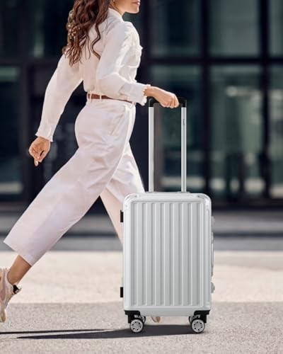 LUGGEX Aluminum Frame Hard Shell Carry On Luggage, White-B0B77VP2C9