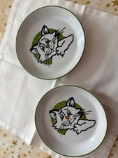 Katzen-Näpfe - 2 Stück -  Keramik weiß mit Katzenmotiv - rund - TOP