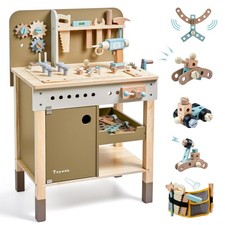 Kids Tool Set,Wooden Tools Bench with Apron Toddler Toy Workbench with Realis...