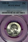1955 D PCGS MS64 WASHINGTON QUARTER #B51697