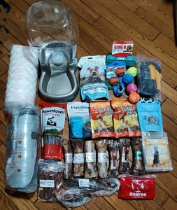 HUGE Lot Of Dog Supplies Food Pet Bed Bones Snacks Treats Waterer